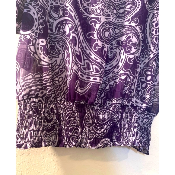 Micheal Kors 💜Sheer Smocked Waist Top - Picture 3 of 5